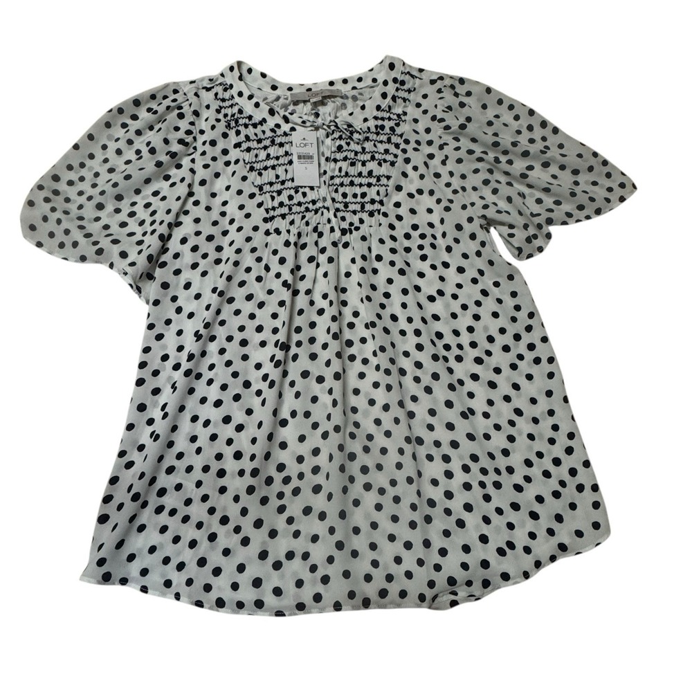LOFT Top Women's‎ Size Small Polka Dot Black & White Career Work Blouse New